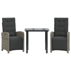 VIDAXL 3 Piece Bistro Set With Cushions Poly Rattan In Grey