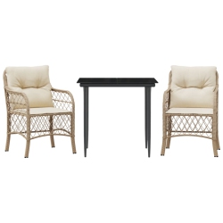 VIDAXL 3 Piece Bistro Set With Cushions Poly Rattan In Beige