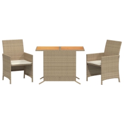 VIDAXL 3 Piece Bistro Set With Cushions Poly Rattan In Beige