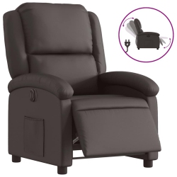 VIDAXL Electric Recliner Chair Real Leather In Dark Brown