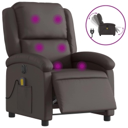 VIDAXL Electric Massage Recliner Chair Real Leather In Dark Brown