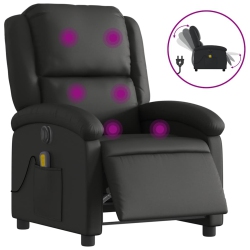 VIDAXL Electric Massage Recliner Chair Real Leather In Black