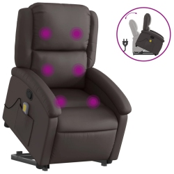 VIDAXL Stand Up Massage Recliner Chair Real Leather In Dark Brown