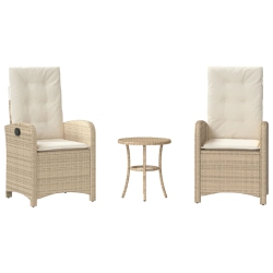 VIDAXL 3 Piece Bistro Set With Cushions Poly Rattan In Beige