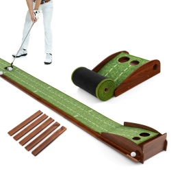COSTWAY Putting Practice Golf Putting Mat With Auto Ball Return And 2 Hole Sizes In Green