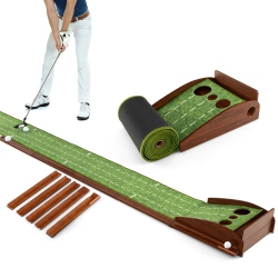 COSTWAY Putting Practice Golf Putting Mat With Auto Ball Return And 3 Hole Sizes In Green