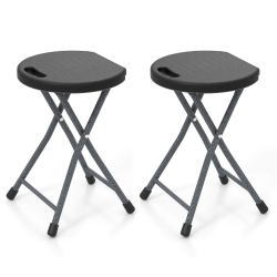 COSTWAY 2 PCs 18"h Folding Stool Portable & Foldable Camping Chair With Built-In Handle In Black