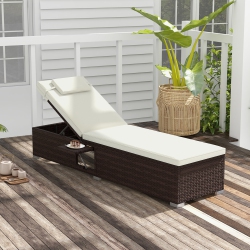 COSTWAY 1 PCs Patio Chaise Lounge With 6-Level Backrest, Comfy Seat Cushion & Headrest
