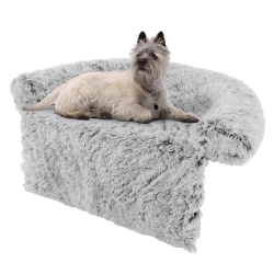 COSTWAY Plush Calming Dog Couch Bed With Anti-Slip Bottom Plush Mat for Medium Dogs & Cats In Gray