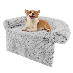 COSTWAY Plush Calming Dog Couch Bed With Anti-Slip Bottom Plush Mat for Small Dogs & Cats In Gray