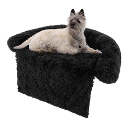 COSTWAY Plush Calming Dog Couch Bed With Anti-Slip Bottom Plush Mat for Medium Dogs & Cats In Black