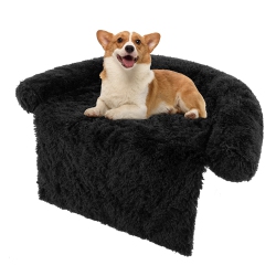 COSTWAY Plush Calming Dog Couch Bed With Anti-Slip Bottom Plush Mat for Small Dogs & Cats In Black