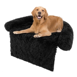 COSTWAY Plush Calming Dog Couch Bed With Anti-Slip Bottom Plush Mat for Large Dogs & Cats In Black