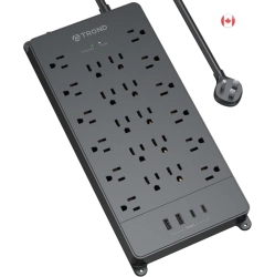 TROND Power Bar \w Surge Protector | 22 Outlets & 4 USB Ports (2 USB-C) | 5Ft Flat Plug Extension Cord | 4000 Joules Etl Listed | Wall Mount for Home