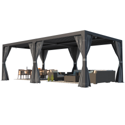 EROMMY 12' X 20' Outdoor Louvered Pergola, Outdoor Patio Hardtop Gazebo, Adjustable Metal Roof Curtains And Netting Included - In Black