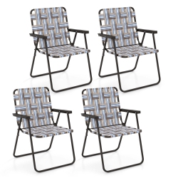 COSTWAY 4 PCs Folding Beach Chair Camping Lawn Webbing Chair Lightweight 1 Position In Brown