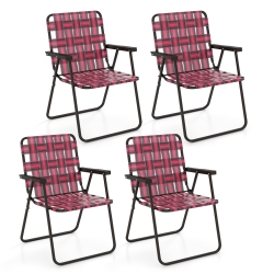 COSTWAY 4PCs Folding Beach Chair Camping Lawn Webbing Chair Lightweight 1 Position In Red