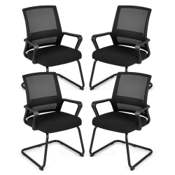 COSTWAY 4 PCs Office Guest Chair With Lumbar Support, Breathable Mesh Back Without Wheels In Black