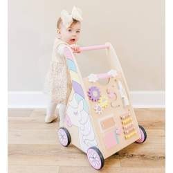 HOPSCOTCH SQUAD Sit-To-Stand Learning Walker Unicorn Themed Interactive Wooden Push & Pull Baby Walker \w Multiple Activities to Develop Motor Skills