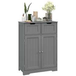 KLEANKIN Freestanding Bathroom Storage Cabinet, Bathroom Floor Cabinet With 2 Drawers, Adjustable Shelf, for Living Room Or Entryway In Grey