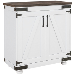 HOMCOM Floor Storage Cabinet, Sideboard Buffet With Barn Door And Adjustable Shelves, Kitchen Pantry Cabinet, Distressed And Brown In White