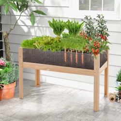 COSTWAY Raised Wooden Garden Bed 31" Elevated Planter Box Plant Terrarium With Drain Holes