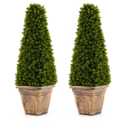 COSTWAY 3 Ft Artificial Boxwood Topiary Tree Potted Fake Tree Indoor & Outdoor Faux Tree