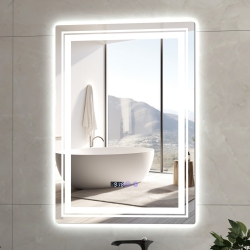 COSTWAY 28" X 20" Defogging Led Bathroom Mirror Shatter-Proof Vanity Mirror 3 Colors