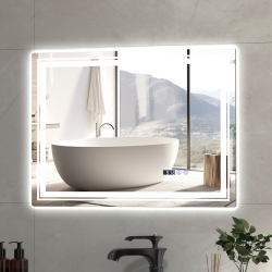 COSTWAY 32" X 24" Defogging Led Bathroom Mirror Shatter-Proof Vanity Mirror 3 Colors