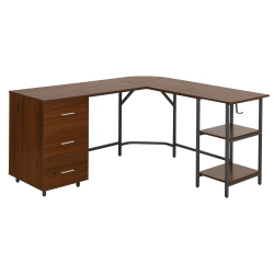 TECHNI MOBILI L-Shape Home Office Two Tone Desk With Storage In Walnut
