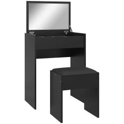 HOMCOM Makeup Vanity Desk With Flip Top Mirror And Cushioned Stool, Makeup Dressing Table With Removable Storage Compartment for Bedroom In Black