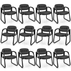 COSTWAY Waiting Room Chair Set Of 12 With Sled Base And Padded Arm Rest Home In Black