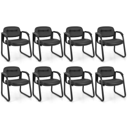 COSTWAY Waiting Room Chair Set Of 8 With Sled Base And Padded Arm Rest Home In Black