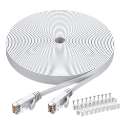 UNKNOWN Cat6 Ethernet Cable 100 Ft White, Cat-6 Flat Computer Internet LAN Network Ethernet Patch Cable Cord, Rj45 Lan