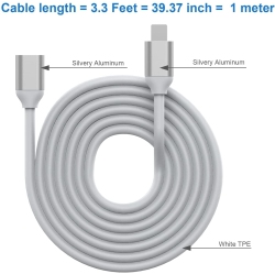 UNKNOWN Lightning Extension Cable Male to Female, Sliver Lightning Cable for Iphone, Ipad (3.3Ft, White)