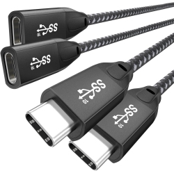 UNKNOWN USB C Extension Cable 1Ft 2-Pack, USB-C 3.2 Gen2 10GBps Male to Female 4K Video Cord, Type-C