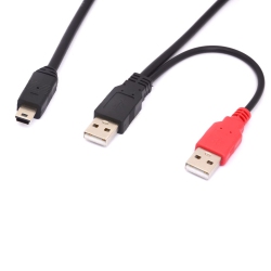 UNKNOWN Mini B USB 2.0 Type A Male to Dual USB 2.0 A Male Y Splitter Cable for Delivers Extra Power to External HDD