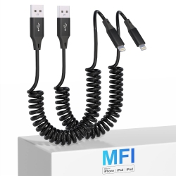 UNKNOWN Coiled Lightning Cable 2 Pack, Apple Carplay & Mfi Certified, Retractable Iphone Charger With Data Transmission, Short