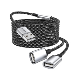 UNKNOWN USB Extension Cable, USB A Male to 2 Female Extension Cord Durable USB Splitter Cable Nylon Braided Fast Data Transfer