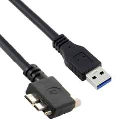 UNKNOWN Cable Micro USB3.0 Single Screw Locking to USB3.0 Data 5GBps Power Cable 90 Degree Left Angled Type for Vr