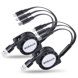 UNKNOWN Multi USB Charger Cable Retractable 2Pack 4Ft 3 In 1 Multiple Charging Cord Adapter With Type C Micro USB Port