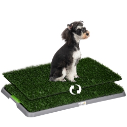 PAWHUT Grass Pee Pad for Dogs, 26" X 16" Artificial Grass With Tray for Dogs Potty Training Indoor Outdoor, 2 Packs In Green