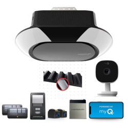 CHAMBERLAIN 1 1/4 HP Belt Drive Garage Door Opener With Battery Backup + Smart Garage Camera Bundle