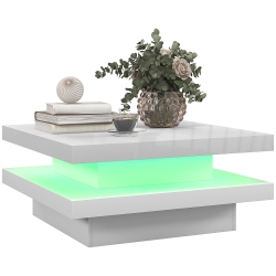 HOMCOM Led Coffee Table, 2-Tier Modern Square Center Table With 7 Led Lights And Remote Control for Living Room In White