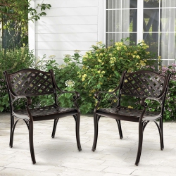COSTWAY 2 PCs Cast Aluminum Patio Chairs Set Of 2 All Weather Outdoor Dining Chairs With Armrests Bronze