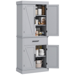 HOMCOM 72" Tall Kitchen Pantry Cabinet, Farmhouse Style Buffet Storage Cabinet, Freestanding, 4 Doors, 5-Tier Shelving, Drawer, Adjustable Shelves