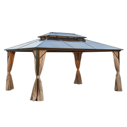 EROMMY 12' X 16' Outdoor Hardtop Patio Gazebo Pergola W/aluminum Frame, Prime Curtains And Nettings Include