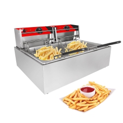 ALDKITCHEN Ar-Hef82 Double Deep Fryer | 2-Basket Electric Fryer for Commercial Use| Stainless Steel | 12 L | 110V