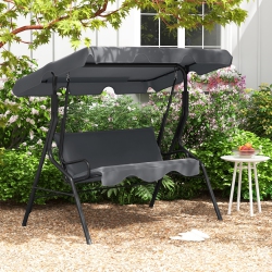 COSTWAY 3 Seats Patio Canopy Swing Glider Hammock Cushioned Steel Frame