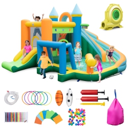 COSTWAY Inflatable Water Slide Kids Blow Up Pool Park Climbing Wall With 735W Blower